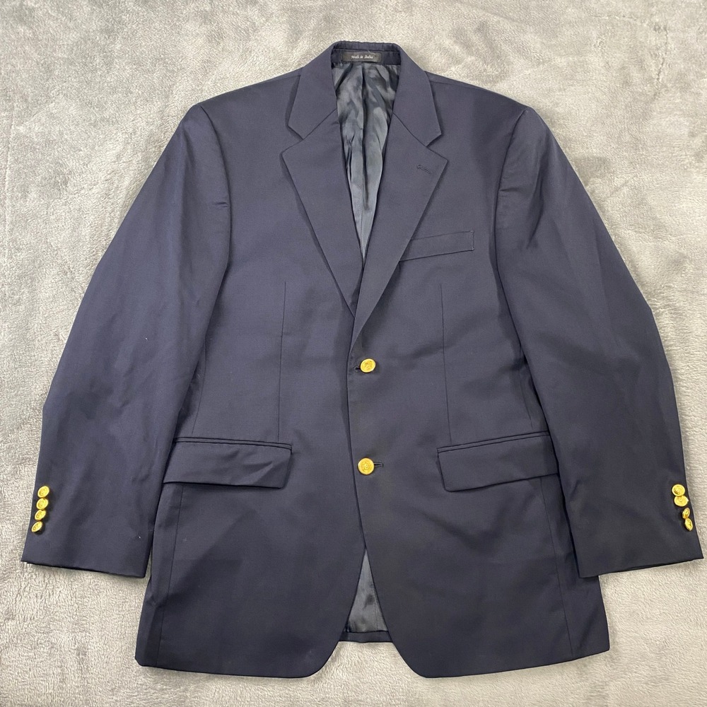 Ralph Lauren Blazer Mens 38R Navy Blue Wool 2-Button Gold Crest Sport Coat